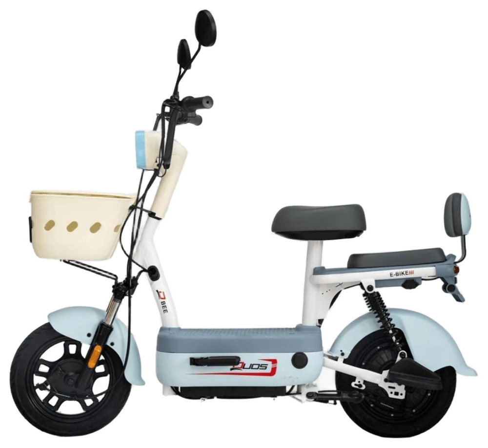 Scooter elétrica Duos Bee 500W branca e azul com cesta